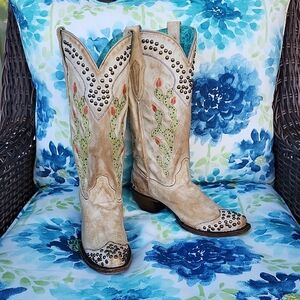 Corral Women's Leather Boots Size 9 Cactus Embroidery Stud Accents
